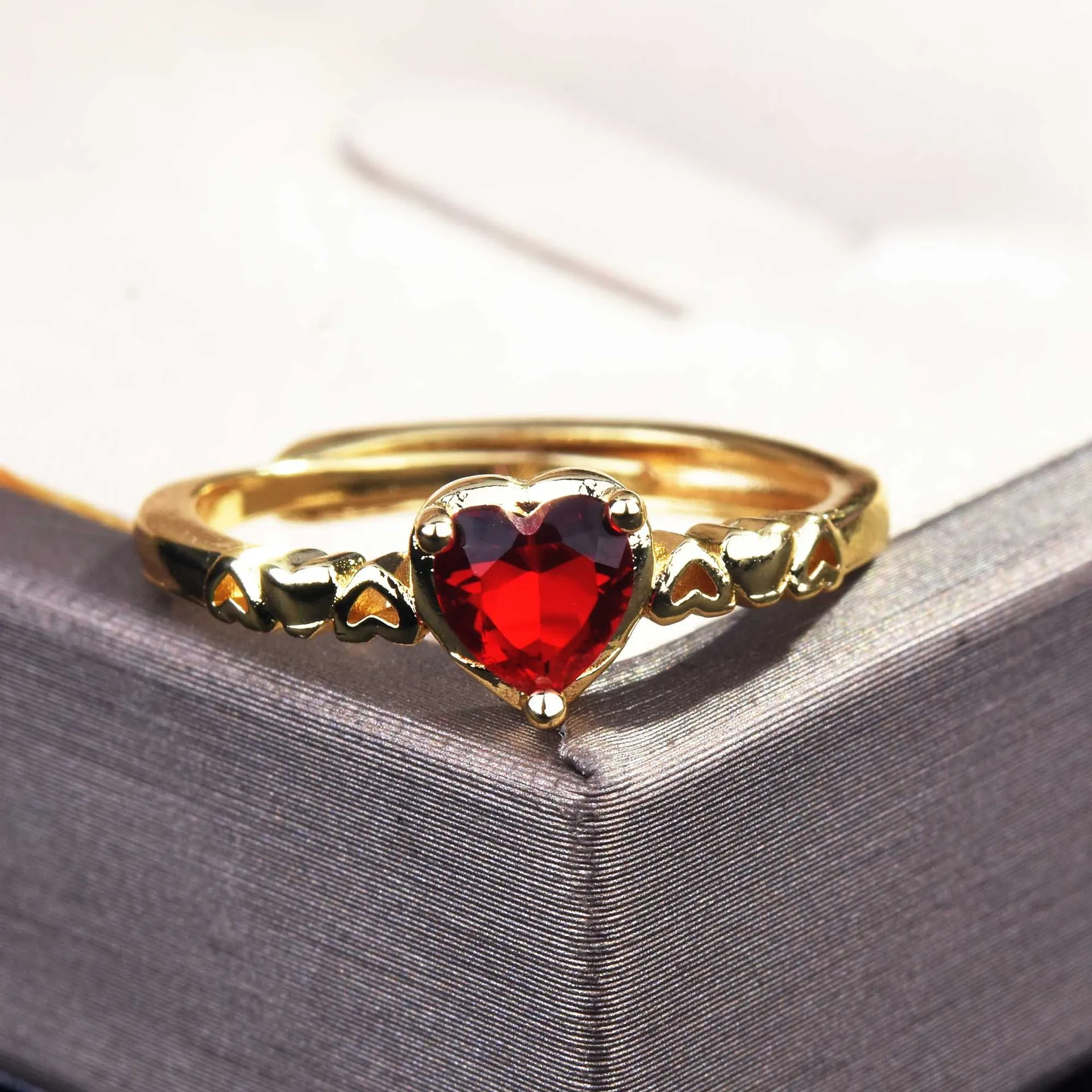 Mados Red Crystal Širdies Formos Vestuviniai Žiedai Moterims Aukso Spalvos Ponios Sužadėtuvių Žiedai Papuošalai, Šaliai, Aksesuarai Dovanos 2