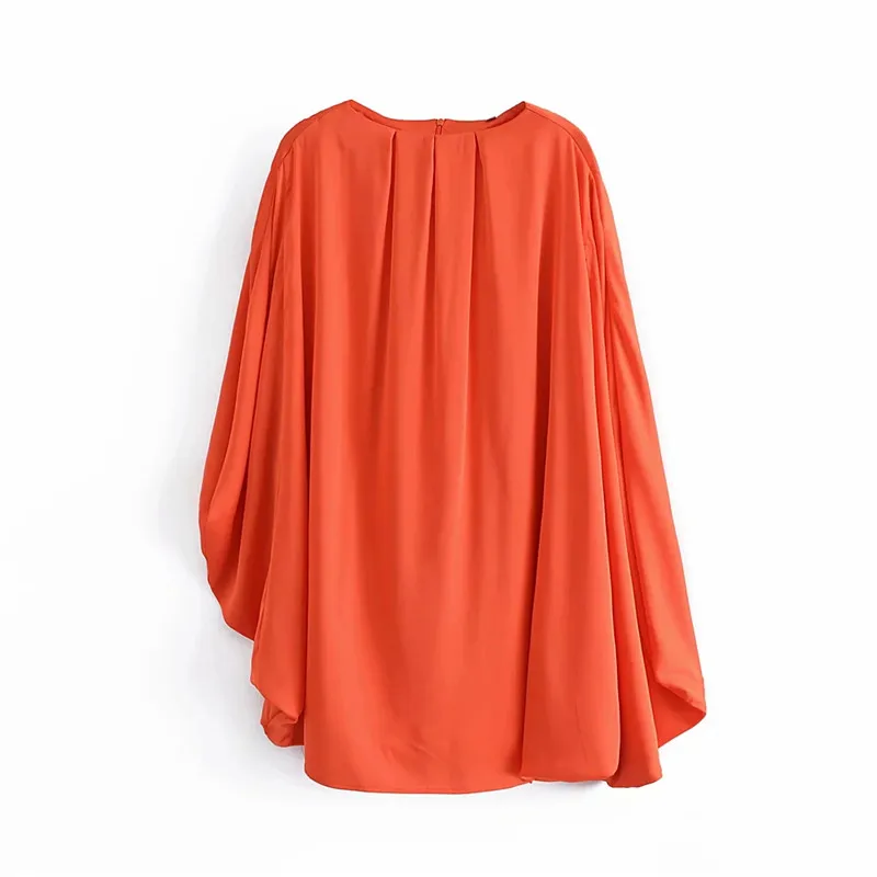 PSEEWE Za 2021 Oranžinė Suknelė Moterims Klostuotas Mini Satino Suknelė Moteris Mados Ruched Trumpas Vasaros Dresse Asimetrinė Paplūdimio Sundress 4