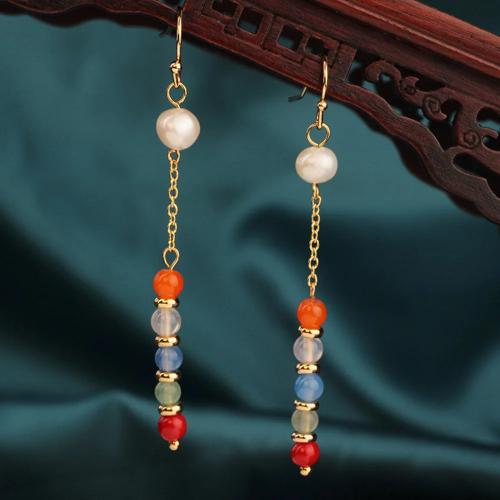 Mados Gėlo vandens perlų Vintage auskarai kelių spalvų gamtos akmenys, auskarai Etninės Papuošalai moterims 0