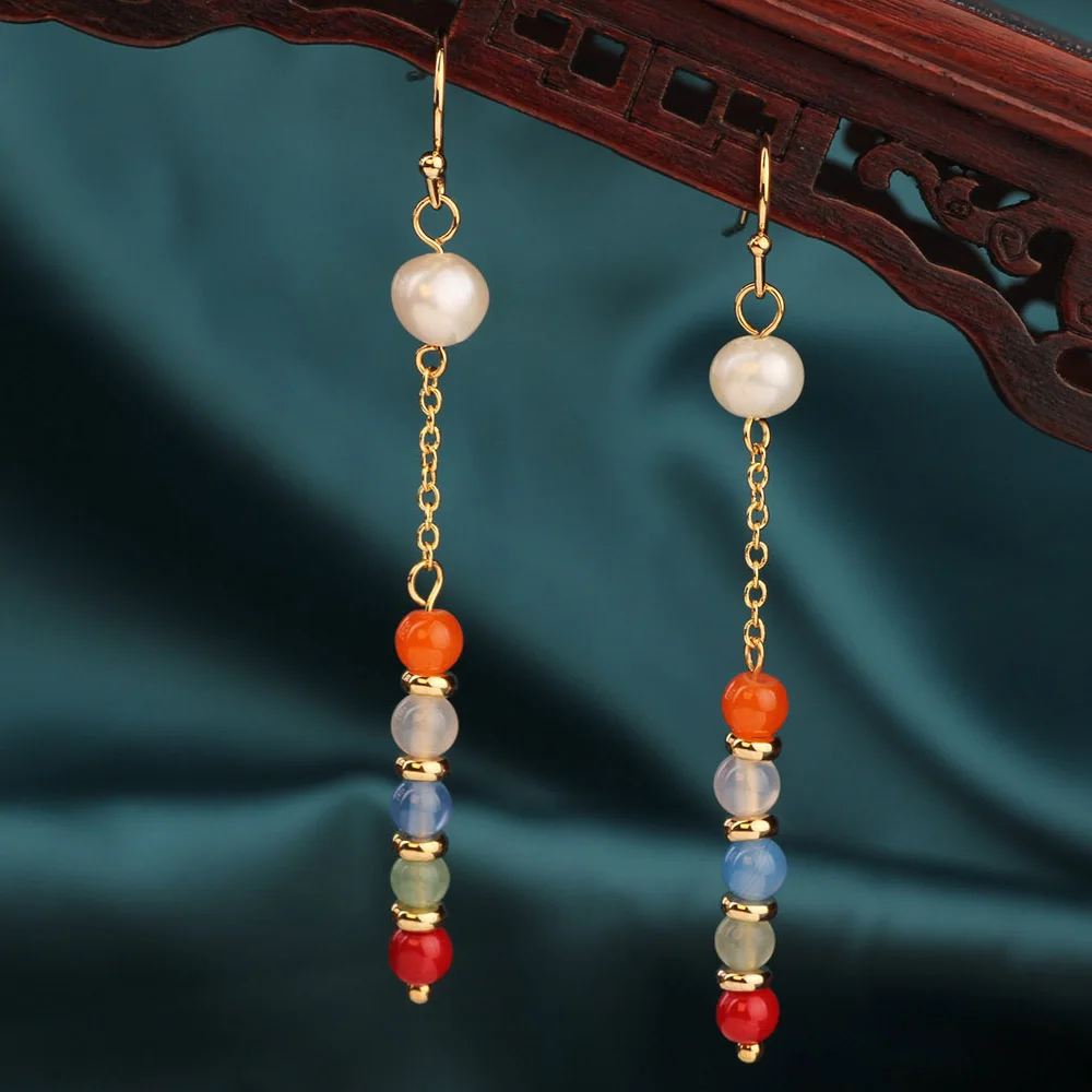Mados Gėlo vandens perlų Vintage auskarai kelių spalvų gamtos akmenys, auskarai Etninės Papuošalai moterims 1