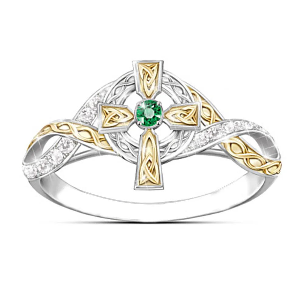 Dvi Tonas Religinių Kryžiaus Žiedai, Moterų, Vyrų, Sidabro Padengtą Micro Asfaltuotas Tiny White Crystal Piršto Žiedą Šalies Jubiliejų Papuošalai 3