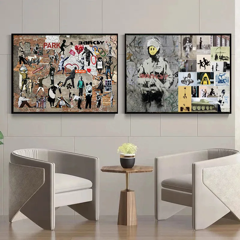 Banksy grafiti Spalvos Drobė, Tapyba, Plakatų ir grafikos Abstrakčiai Freskos Nuotraukas Kambarį Namų Dekoro 0