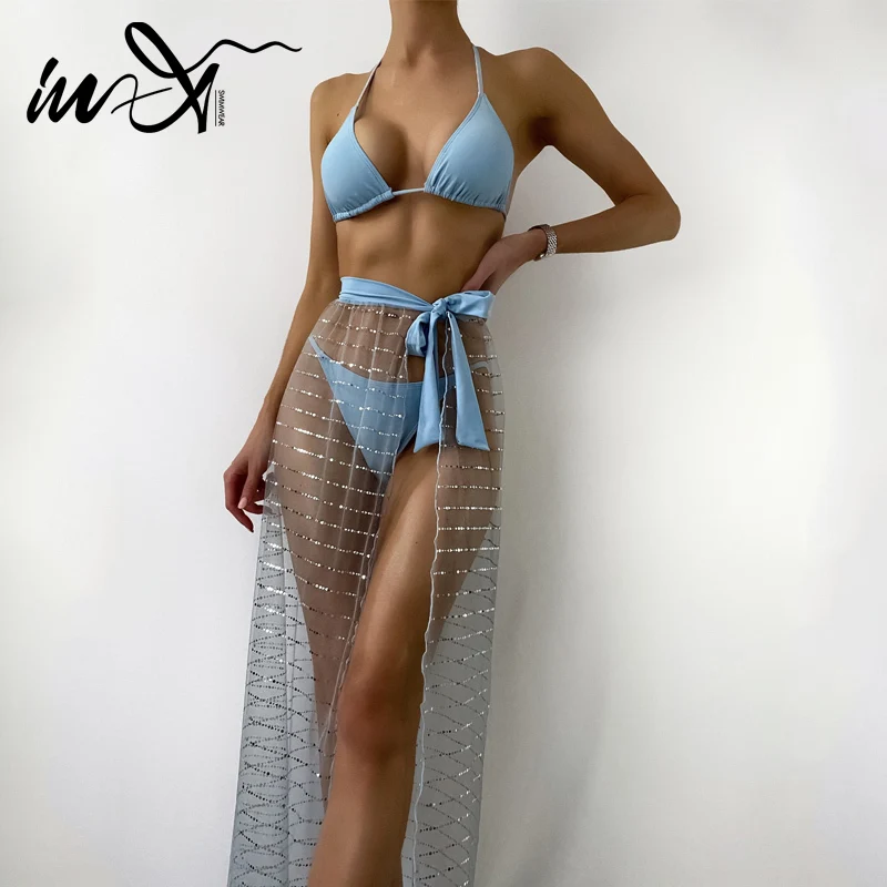 Be-X Akies sijonas 3 gabalus nustatyti, Mėlyna bikini 2021 Apynasrio maudymosi kostiumėlį moterų plaukimo kostiumas Trikampis maudymosi kostiumėliai moterims Seksualus maudymosi kostiumas 1