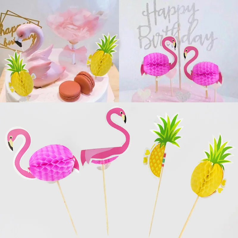 Flamingo Ananasų Keksas Topper Vaisių dantų krapštuką už Havajų Tema Beach Party Apdailos Vestuvių, Gimtadienio Tortas Topper Supplies8 3