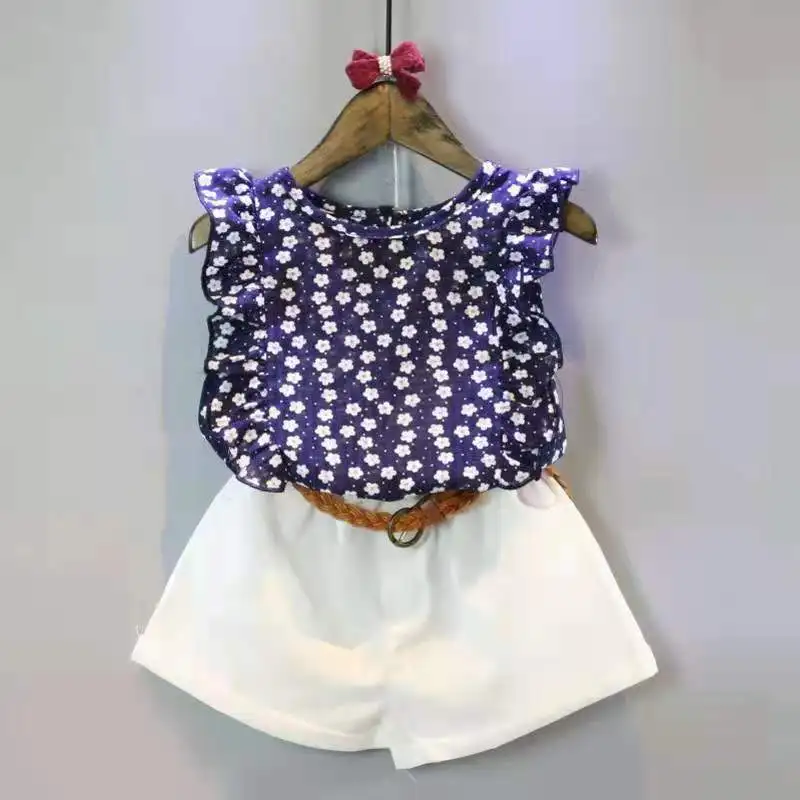 Mažmeninės prekybos kūdikių mergaičių drabužius vasarą 2020 merginos aprangos komplektai vaikams, drabužių, Gėlių mergaitė marškinėliai+šortai drabužių rinkiniai 2-9 metų drabužių 1