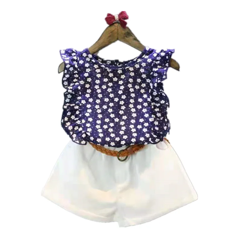Mažmeninės prekybos kūdikių mergaičių drabužius vasarą 2020 merginos aprangos komplektai vaikams, drabužių, Gėlių mergaitė marškinėliai+šortai drabužių rinkiniai 2-9 metų drabužių 4