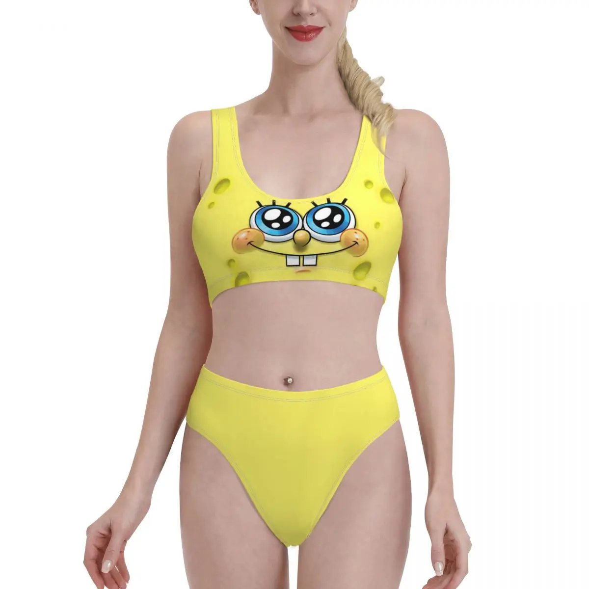 Bikini Sponge0 seksualus 2021 Moterų maudymosi kostiumėlį aukšto Juosmens moterų top karikatūros Moterų Paplūdimio drabužiai 3