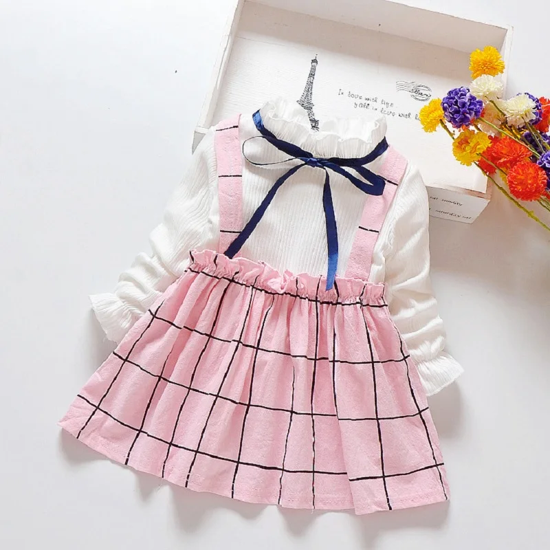 Vaikai rudens pavasario drabužių mergaičių suknelės ilgomis rankovėmis Mielas dryžuotas princesė dress Baby girl šalis suknelė 3