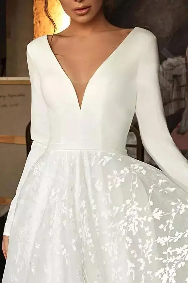 Boho Nėrinių Vestuvių Suknelės 2021 ilgomis Rankovėmis V-kaklo, Boho Vestuvinės Suknelės Satino Backless Balta Vestido de noiva Plius dydis, pagaminti pagal užsakymą, 2