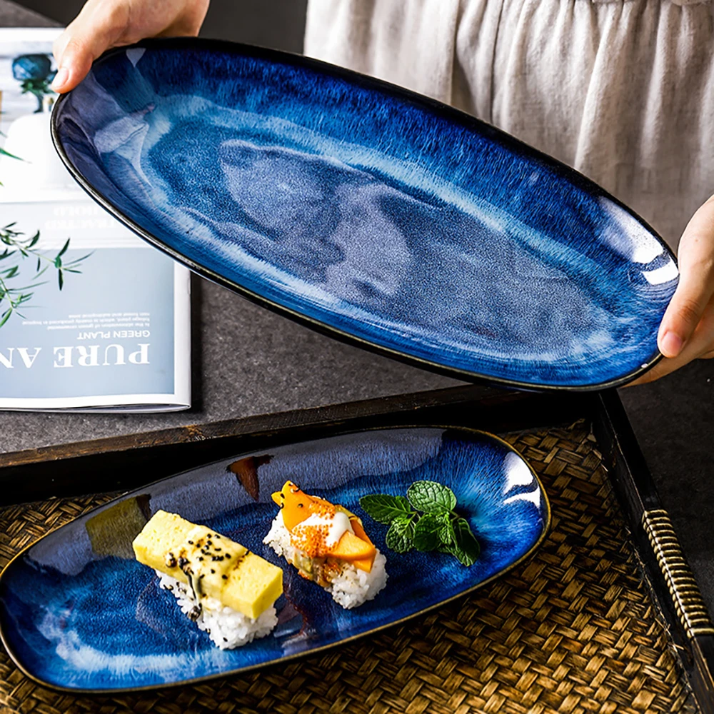Japonų Stiliaus Krosnies Keitimas Katės Akis Mėlyna Žuvis Plokštė Namų Virtos Žuvies Plokštė Didelis Glazūra Spalva Kūrybos Suši Plokštės, Stalo Reikmenys 5