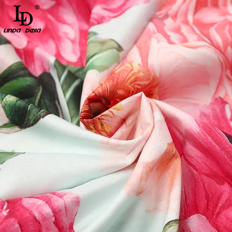 LD LINDA DELLA Naujas 2021 Moterų Vasaros Mados kilimo ir tūpimo Tako Trumpa Suknelė Elegantiška Skara Spageti Dirželis Gėlių spausdinti Atostogų Mini Suknelė 1
