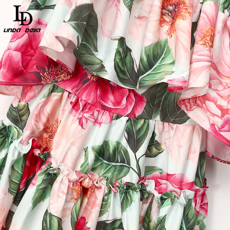 LD LINDA DELLA Naujas 2021 Moterų Vasaros Mados kilimo ir tūpimo Tako Trumpa Suknelė Elegantiška Skara Spageti Dirželis Gėlių spausdinti Atostogų Mini Suknelė 3