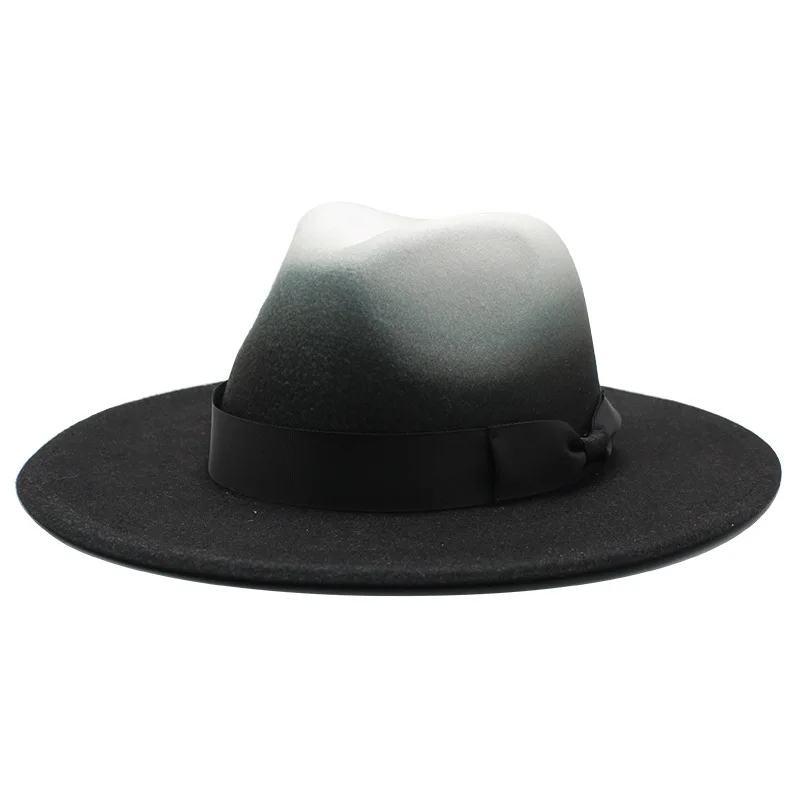Gradientas Platus Kraštų Naujo Stiliaus Bažnyčia Derby Top Hat Panama Manė, Fedoras Skrybėlę Vyrams, Moterims, dirbtinės vilnos Britų stiliaus Džiazo Bžūp 1
