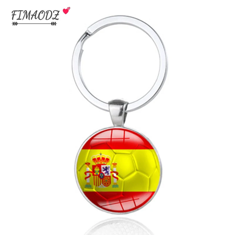 FIMAODZ Naujausias Pasaulio Futbolo Čempionato Keychain Ispanija, Vokietija, Amerikos Vėliava Stiklo Cabochon Metalo Klavišą Grandinės Žiedas Dovana 4