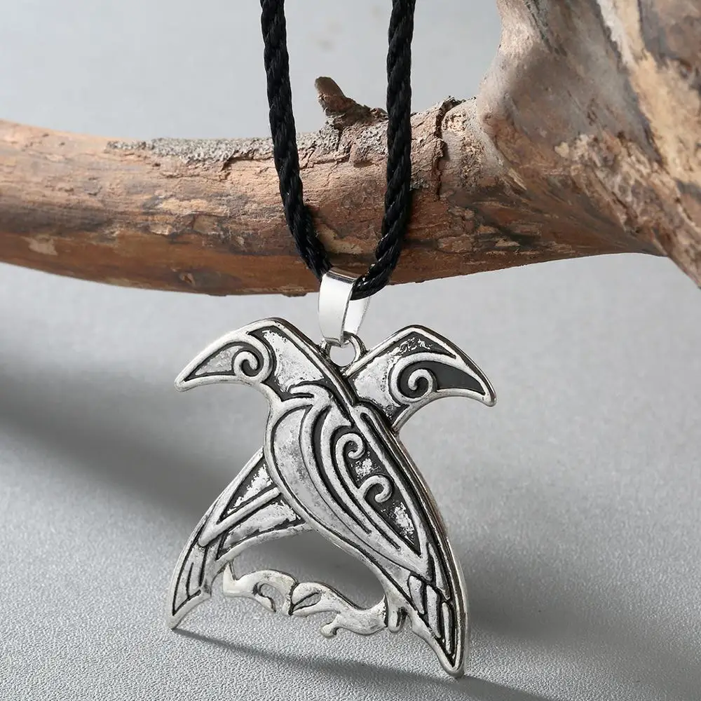QIAMNI Vyrų Punk Valknut Pagonių Paukščių Odin ' s Varnas Amuletas Pakabukas Karoliai Skandinavų Vikingų Mitologiją Papuošalai Talismanas Karoliai Dovana 3