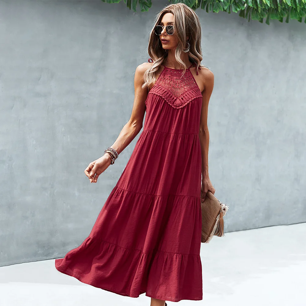 2021 m. vasarą naujų produktų tendencijos mados atsitiktinis moterų gryna spalva apynasrio suknelė susiuvimo didelis sūpynės vidutinio ilgio sijonas 1