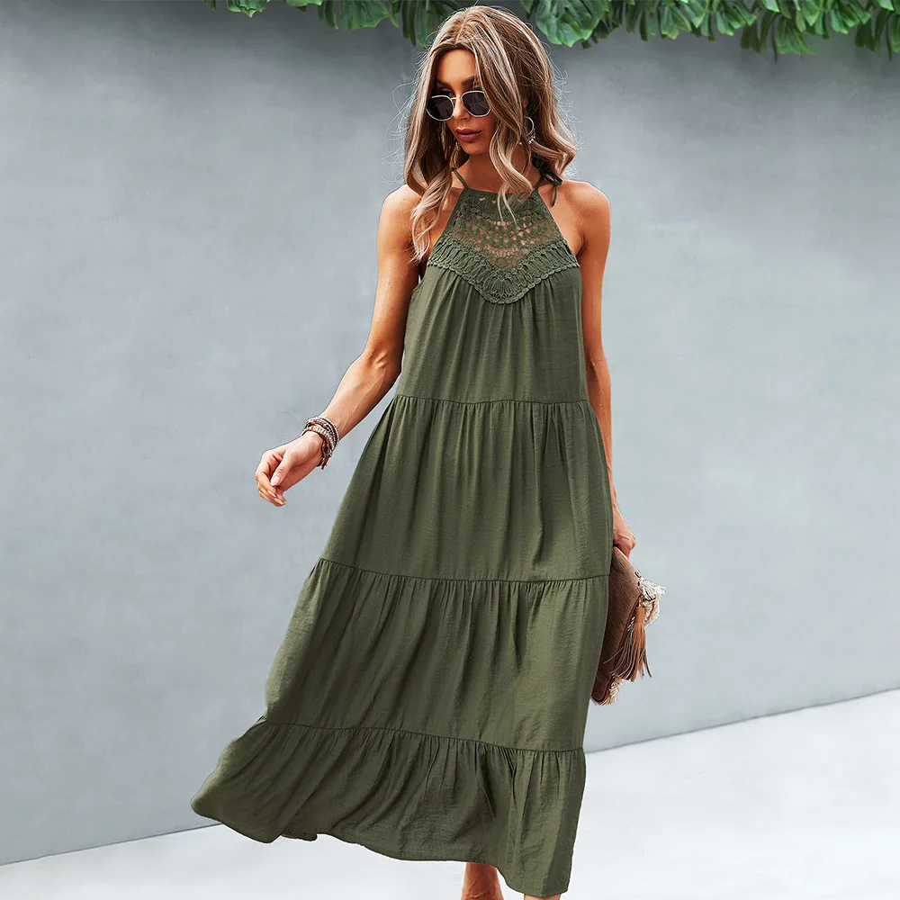 2021 m. vasarą naujų produktų tendencijos mados atsitiktinis moterų gryna spalva apynasrio suknelė susiuvimo didelis sūpynės vidutinio ilgio sijonas 4