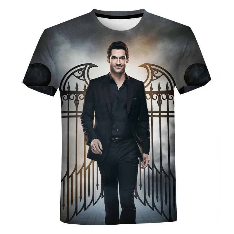 T Shirt Mens 2021 TV Šou Liuciferis Negabaritinių Marškinėliai Camisetas Hombre 3D Spausdinimo Mados Atsitiktinis Harajuku Trumpas Rankovėmis Tee Viršūnės 4