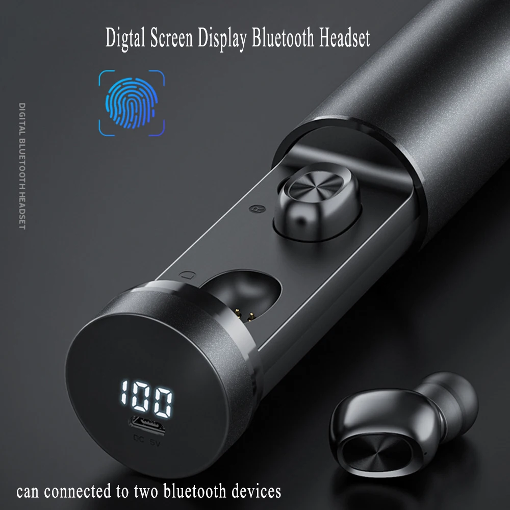 TWS bluetooth ausinėmis, Bluetooth 5.0 Prisijungę 2 prietaisai, LED Ekranas, belaidės ausinės su mikrofonu Ausinių Ausinių 2