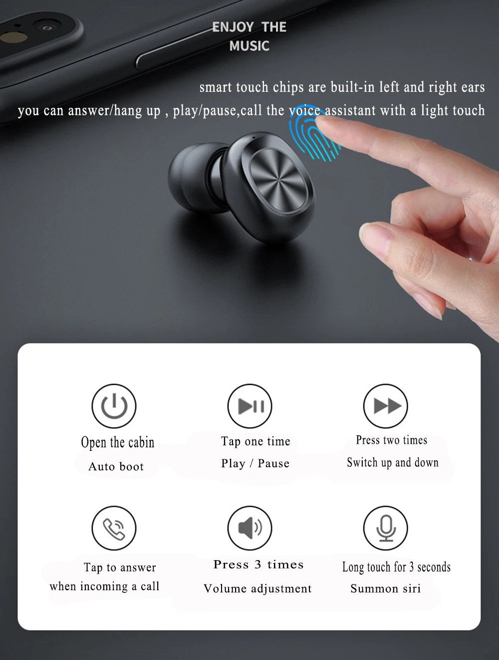 TWS bluetooth ausinėmis, Bluetooth 5.0 Prisijungę 2 prietaisai, LED Ekranas, belaidės ausinės su mikrofonu Ausinių Ausinių 5