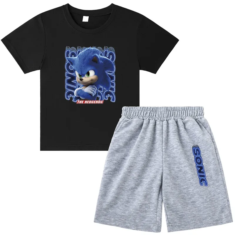 Vaikai Berniukai Sonic T-shirt Mergina Animacinių filmų Topai Mielas Kūdikis Medvilnės Nustatyti, 2021 M. Vasaros Drabužių Bamblys Mados T Marškiniai, Kostiumas Vaikams Costum 1