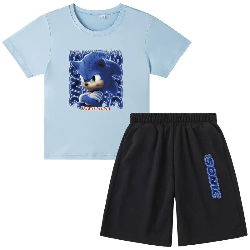 Vaikai Berniukai Sonic T-shirt Mergina Animacinių filmų Topai Mielas Kūdikis Medvilnės Nustatyti, 2021 M. Vasaros Drabužių Bamblys Mados T Marškiniai, Kostiumas Vaikams Costum 2