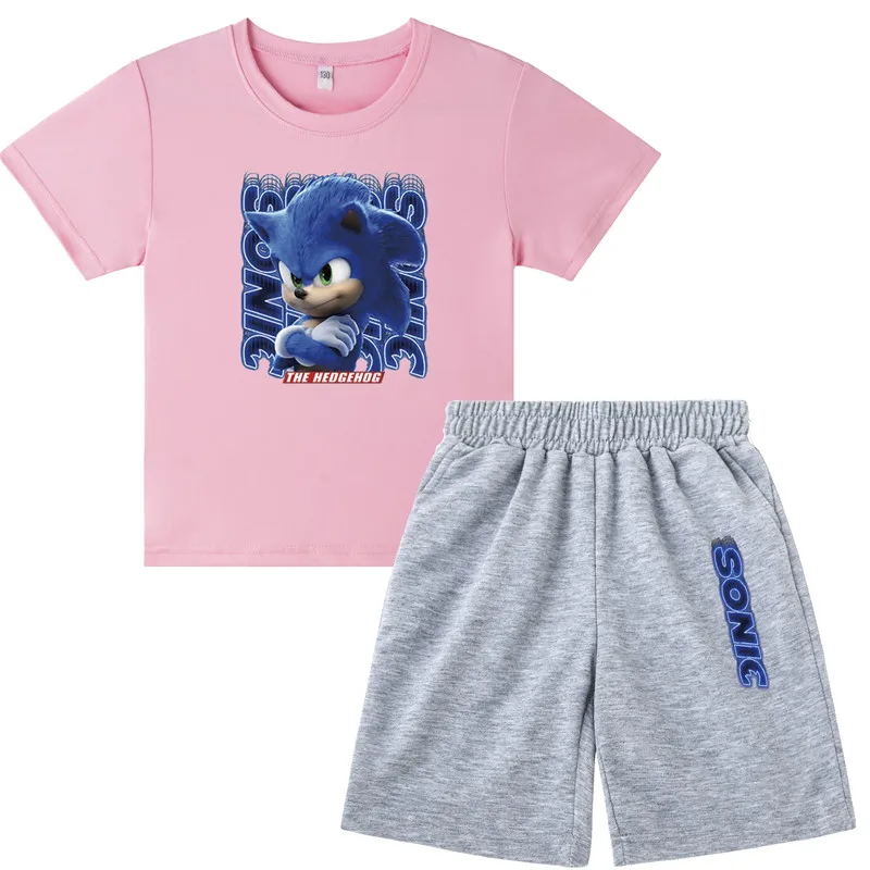 Vaikai Berniukai Sonic T-shirt Mergina Animacinių filmų Topai Mielas Kūdikis Medvilnės Nustatyti, 2021 M. Vasaros Drabužių Bamblys Mados T Marškiniai, Kostiumas Vaikams Costum 4