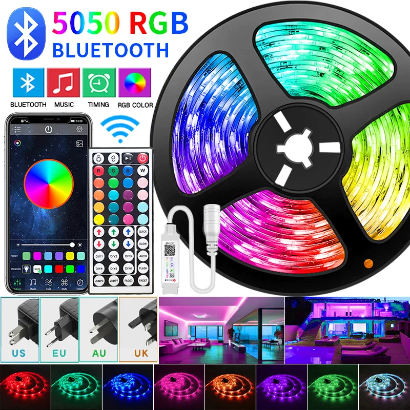 LED Juostelės Žibintai, RGB Bluetooth 20M 30M 5050 Vandeniui Led Šviesos kambarys 10M 5M Lanksti Lempa Juostelės SMD RGB Diodų Juosta luces 2