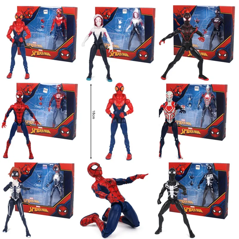 Originali 18cm SpidermanModel Kilnojamojo Lėlės Voras Mergina Gwen Stacy Venom Black žmogus-Voras Km Morales Vaikų Žaislas 0