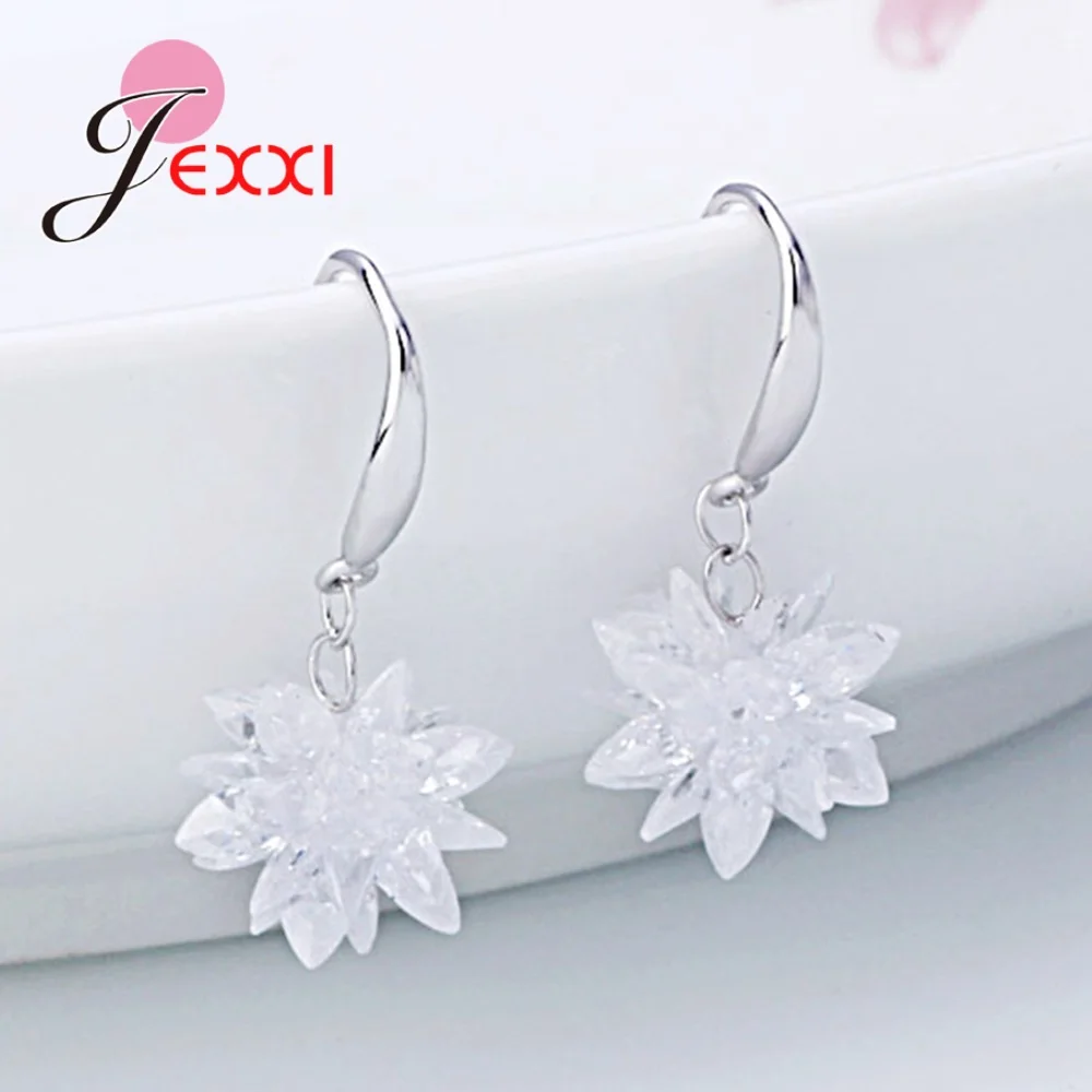 Korėjos Mados Paprasta Blizga Cirkonis Ledo Gėlių Auskarai Snaigės Temperamentas 925 Sterling Silver Crystal Ausies Kabliuko Priedai 0