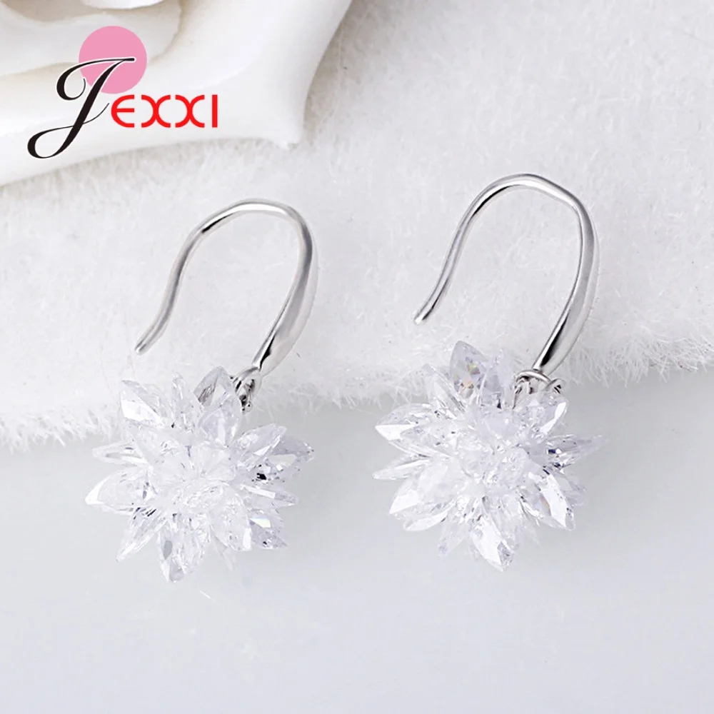 Korėjos Mados Paprasta Blizga Cirkonis Ledo Gėlių Auskarai Snaigės Temperamentas 925 Sterling Silver Crystal Ausies Kabliuko Priedai 1