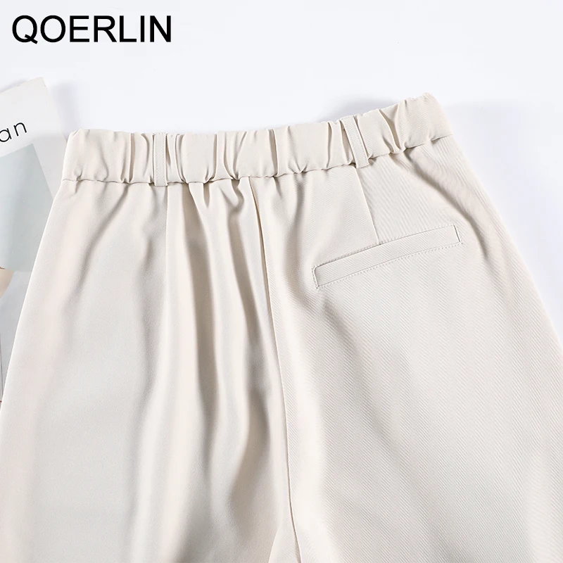 QOERLIN XS-2XL Priekiniai Padalinta Kostiumas Kelnės Moterims Aukšto Juosmens Kostiumas Pločio Kojų Išmušti Tiesiai Ziajać Elastinga Juosmens Kelnės Office Plus Size 2