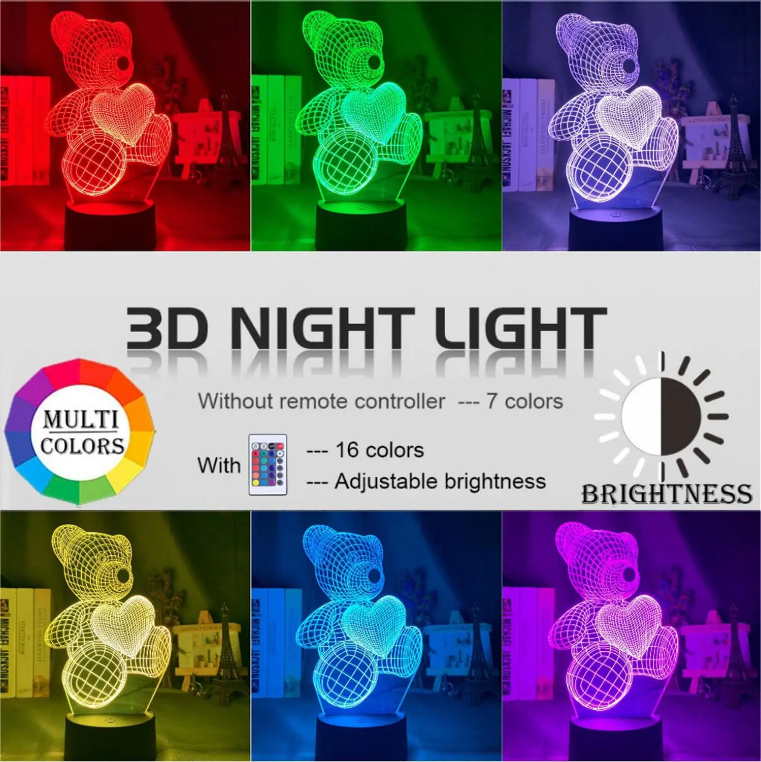 3D Iliuzija Kūdikis Naktį Šviesos ant Širdies Led Jutikliniu Jungikliu Spalvingą Atmosferą Namų Puošybai Šviesos Stalo Lempa Lovos 3
