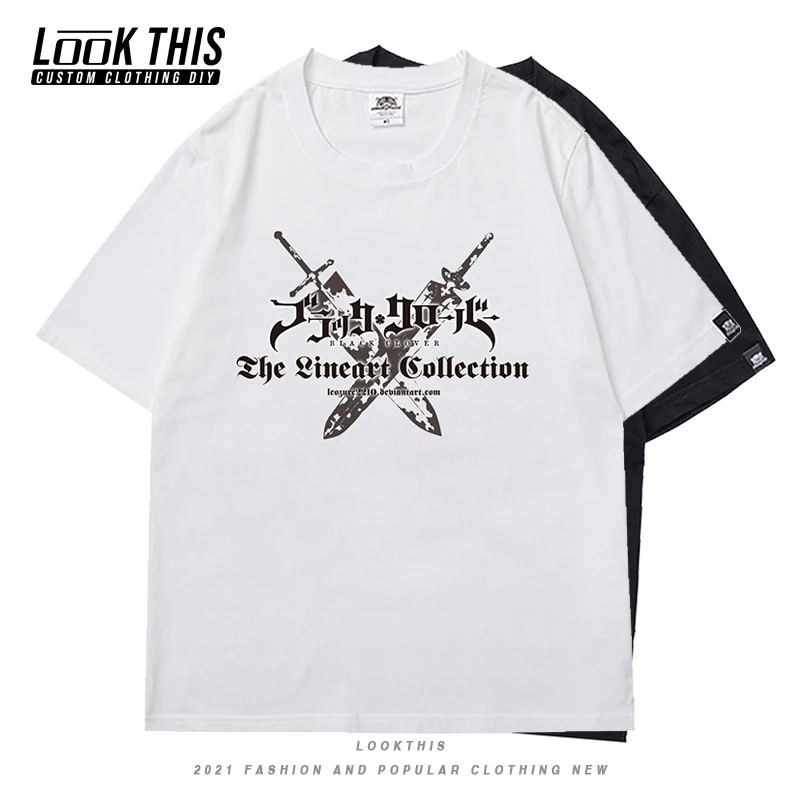 Gotikos Anime Black Dobilų Harajuku Gatvėje 2021 Summrt Vyrų Prarasti Minkštas marškinėliai Negabaritinių T-shirt mens Laiškas Spausdinti Viršūnes & Tees 0