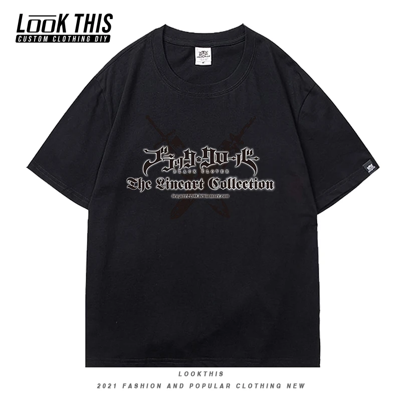 Gotikos Anime Black Dobilų Harajuku Gatvėje 2021 Summrt Vyrų Prarasti Minkštas marškinėliai Negabaritinių T-shirt mens Laiškas Spausdinti Viršūnes & Tees 1
