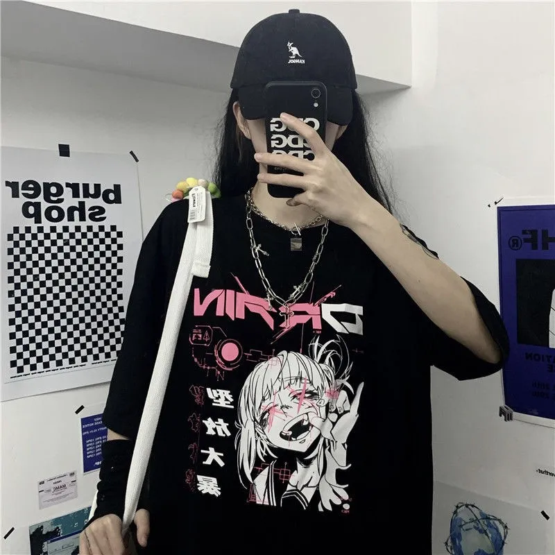 NiceMix derliaus anime ir animacinių filmų marškinėliai moterims drabužių gotikos marškinėlius streetwear spausdinti prarasti viršūnes korėjos vasaros black t-shirt 2