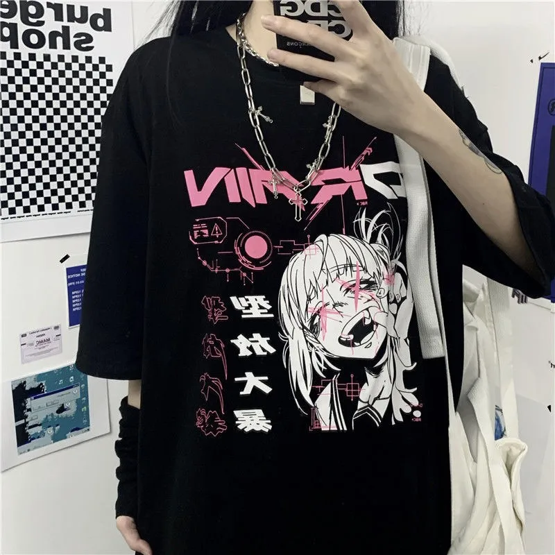 NiceMix derliaus anime ir animacinių filmų marškinėliai moterims drabužių gotikos marškinėlius streetwear spausdinti prarasti viršūnes korėjos vasaros black t-shirt 3