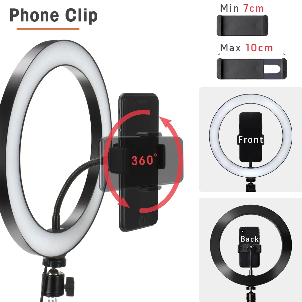 LED Šviesos Žiedas Fotografija Apšvietimo Selfie Lempa USB Pritemdomi Su Trikojo 