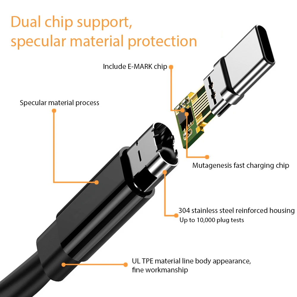 100W C Tipo DC Maitinimo Kabelis Nešiojamas Įkrovimo Laidas Aikštėje E-Mark Chip Male Plug Konverteris USB C Maitinimo Laidą 5