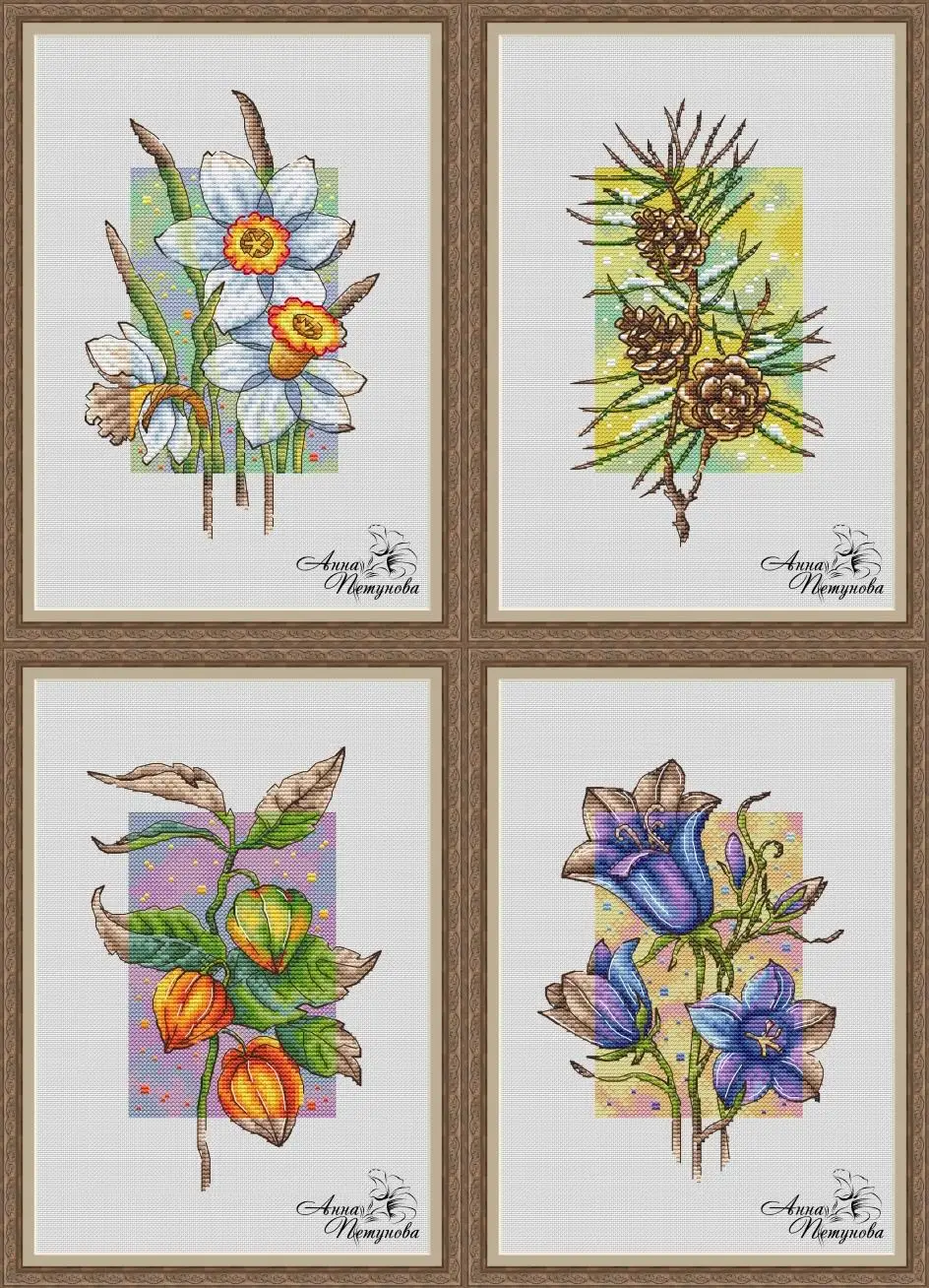Four Seasons Gėlių stilius Kryželiu Rinkinys kryželiu Siuvinėjimo Rinkinys Rankdarbiams Amatų Paketai Medvilnės Audinio Siūlas 4