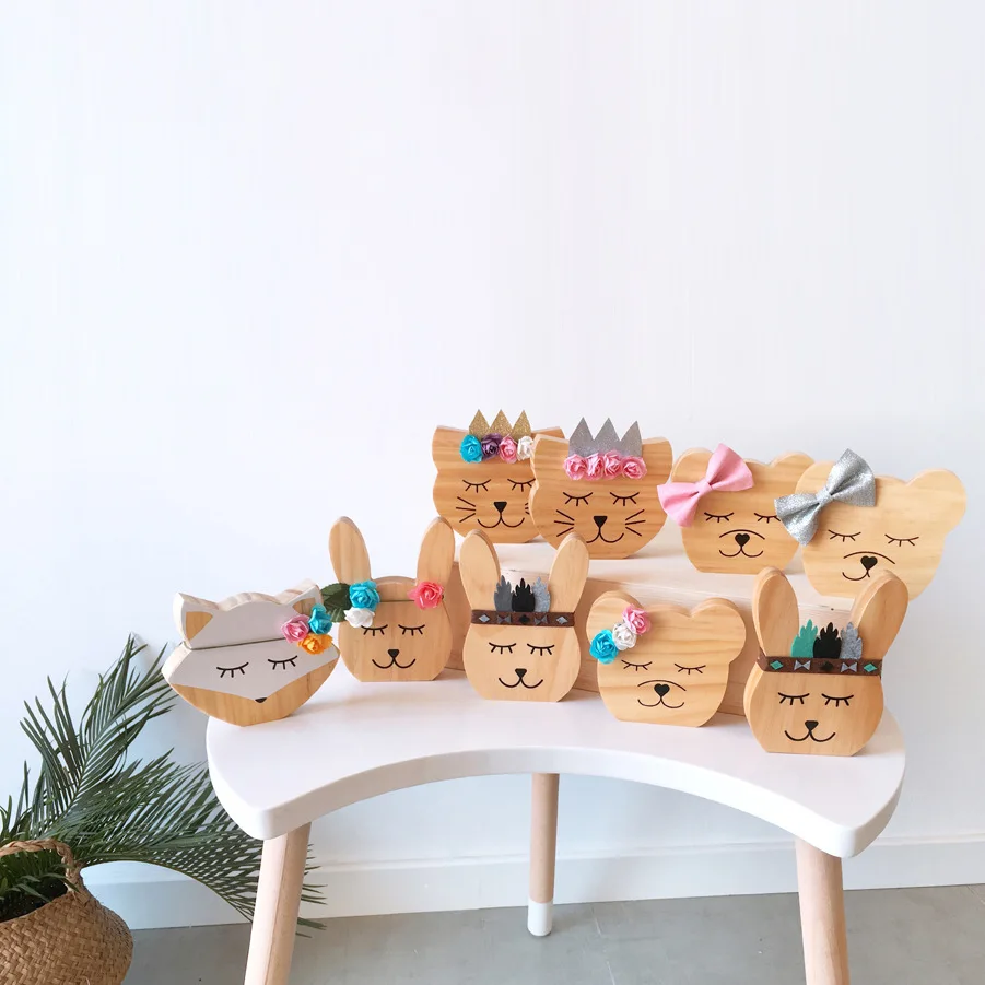 Mielas Medinis Fox Bear Rabbit Kačių Žaislai, Vaikų Kambario Puošimas Ornamentais, Šiaurės Darželio Vaikų Kambario Fotografijos Rekvizitai Kūdikių Dovanų 1