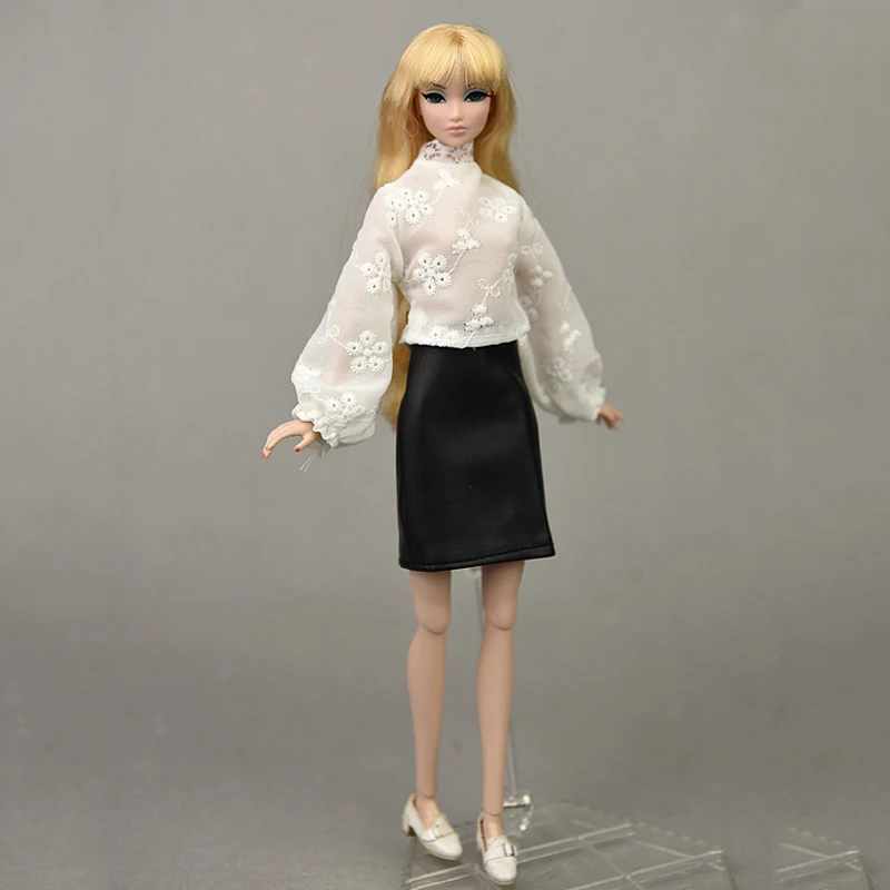 Mados Drabužių Rinkinys Barbie Lėlės Priedai Lėlės Komplektus Sluoksniuotos Rankovėmis Viršūnės Juodos Odos Sijonas Už Blythe Lėlių 