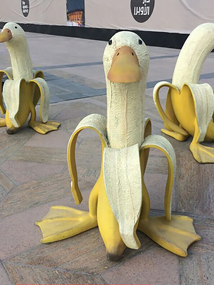 1 VNT Mielas Nulupti Bananus Ir Antis Papuošalai Bananų Ir Antis Sodo Statula, Namo Lauko Apdaila Sodo Meno Kiemas 4
