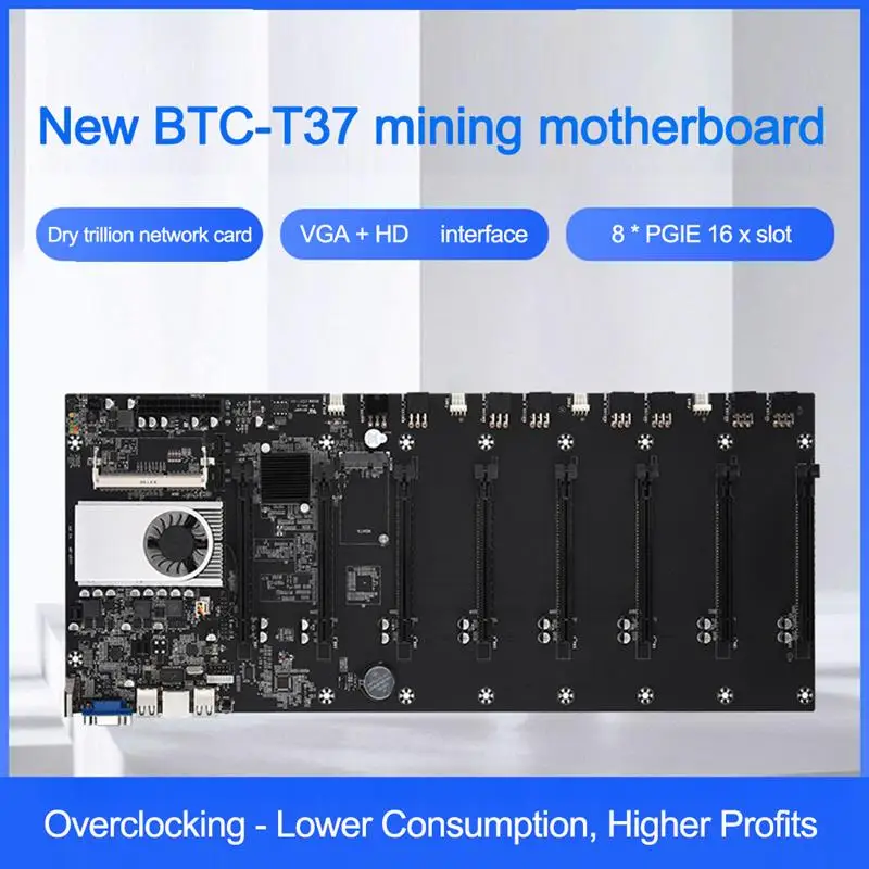 BTC-T37 Miner Plokštė, Nustatyti 8 Vaizdo Kortelės Lizdai, DDR3 Atminties, Borto VGA sąsaja, Mažas energijos suvartojimas 2