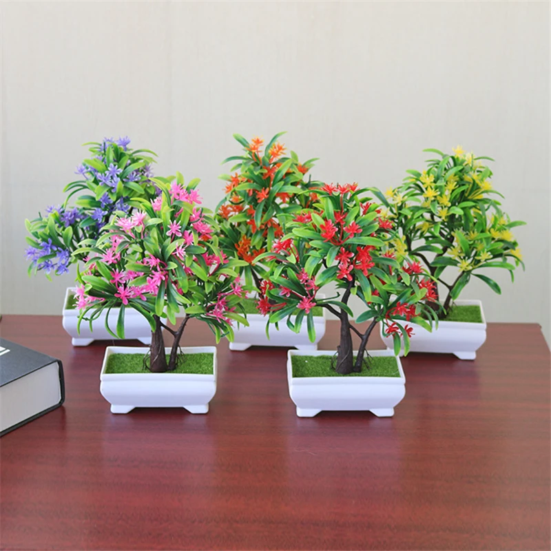 Mažųjų Dirbtinių Gėlių Bonsai Netikrą botanikos Vazoninių Augalų Puodą su Plastiko Amatų Namų, Sodo Puošmena Prekių AQ151 2