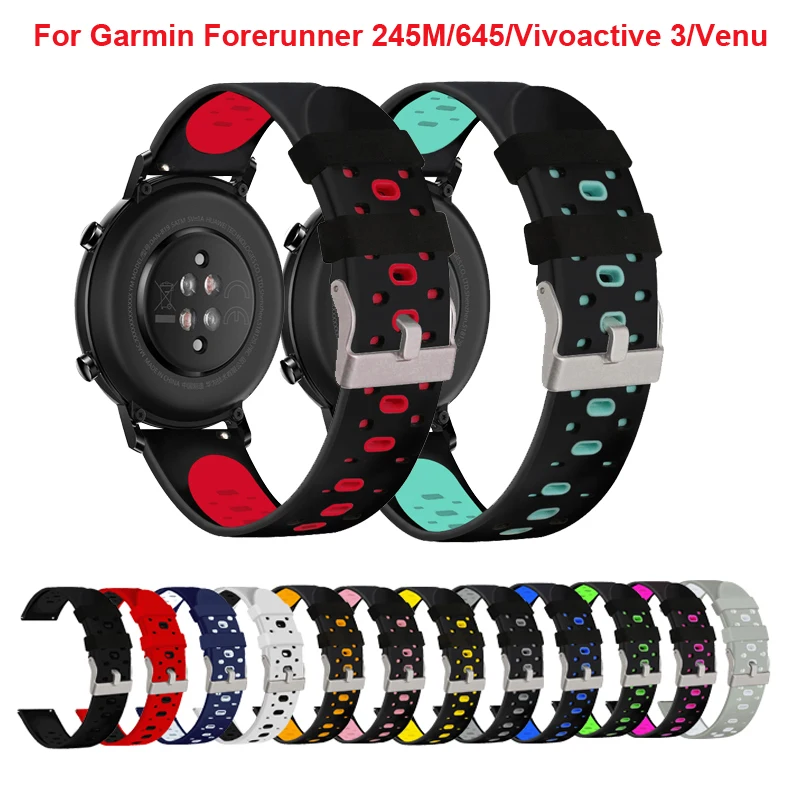 JKER 20mm Spalvinga Watchband diržu, Garmin Forerunner 245 245 M 645 Muzikos vivoactive 3 Sporto silikono Smart watchband Apyrankė 5