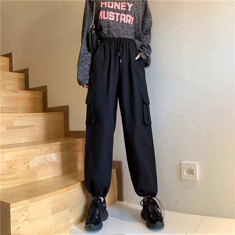 Streetwear Krovinių Kelnės Moterims 2021 Atsitiktinis Poilsiu Juoda Rausva Viduryje Juosmens, Palaidi Moterų Kelnės Korėjos Stiliaus Didelis Kišenės Ponios Ziajać 3