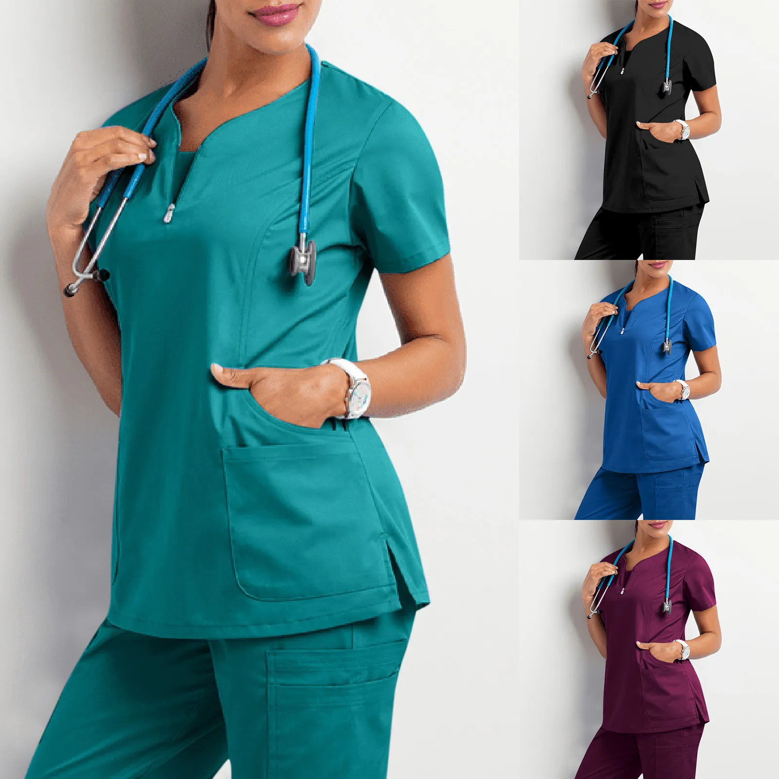 Medicinos Drabužiai Moterims 2021 Moterų trumpomis Rankovėmis V-Kaklo, Kišenėje Priežiūros Darbuotojai, T-Marškinėliai, Topai Vasaros uniformes de mujer enfermera 4