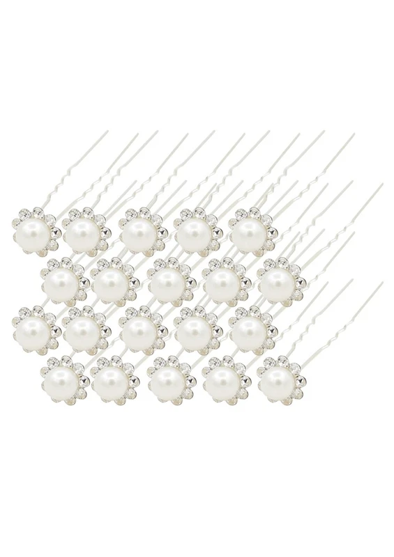 20 Vnt Vestuvių Nuotakos Pearl Gėlių Kristalų Staigius Plaukų Clips Bridesmaid (baltas) 0