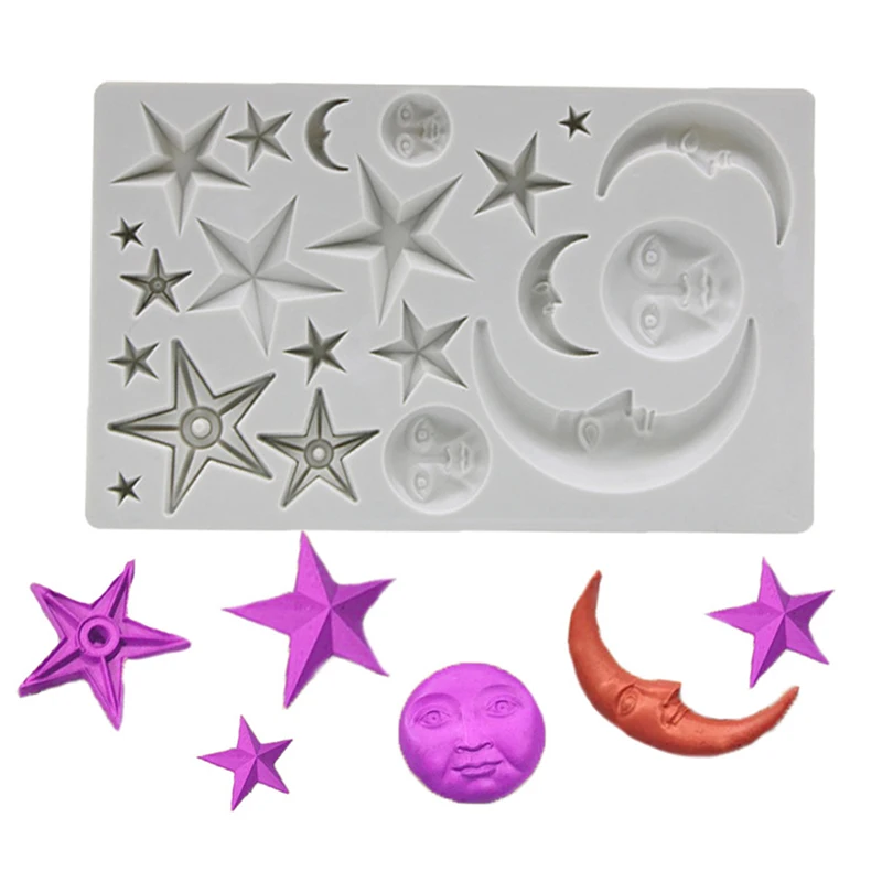 Mėnulis ir žvaigždės, tortas dekoravimo įrankis silikono formos minkštas silikoninis šokolado muilas žvakė torto formą kepimo 0